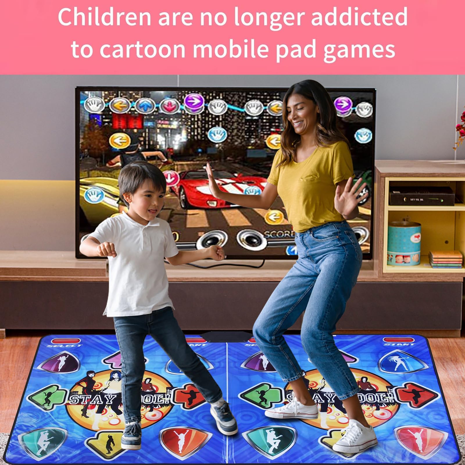 Tapis de Danse, Tapis de Danse Double pour Enfants Adultes, Jeu de Pas de Danse sans Fil antidérapant pour TV, Tapis de Jeu de Danse pour Enfants, garçons et Filles, avec Câble AV (A)