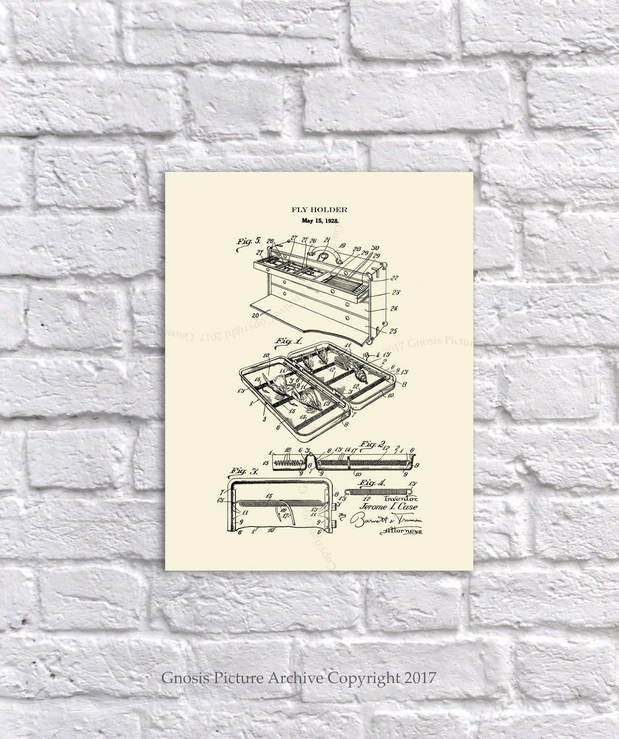 Gnosis Picture Archive Fly Fishing Decor Set of 6 Unframed Cream Art Prints Fly Rod and Fly Lure Patents