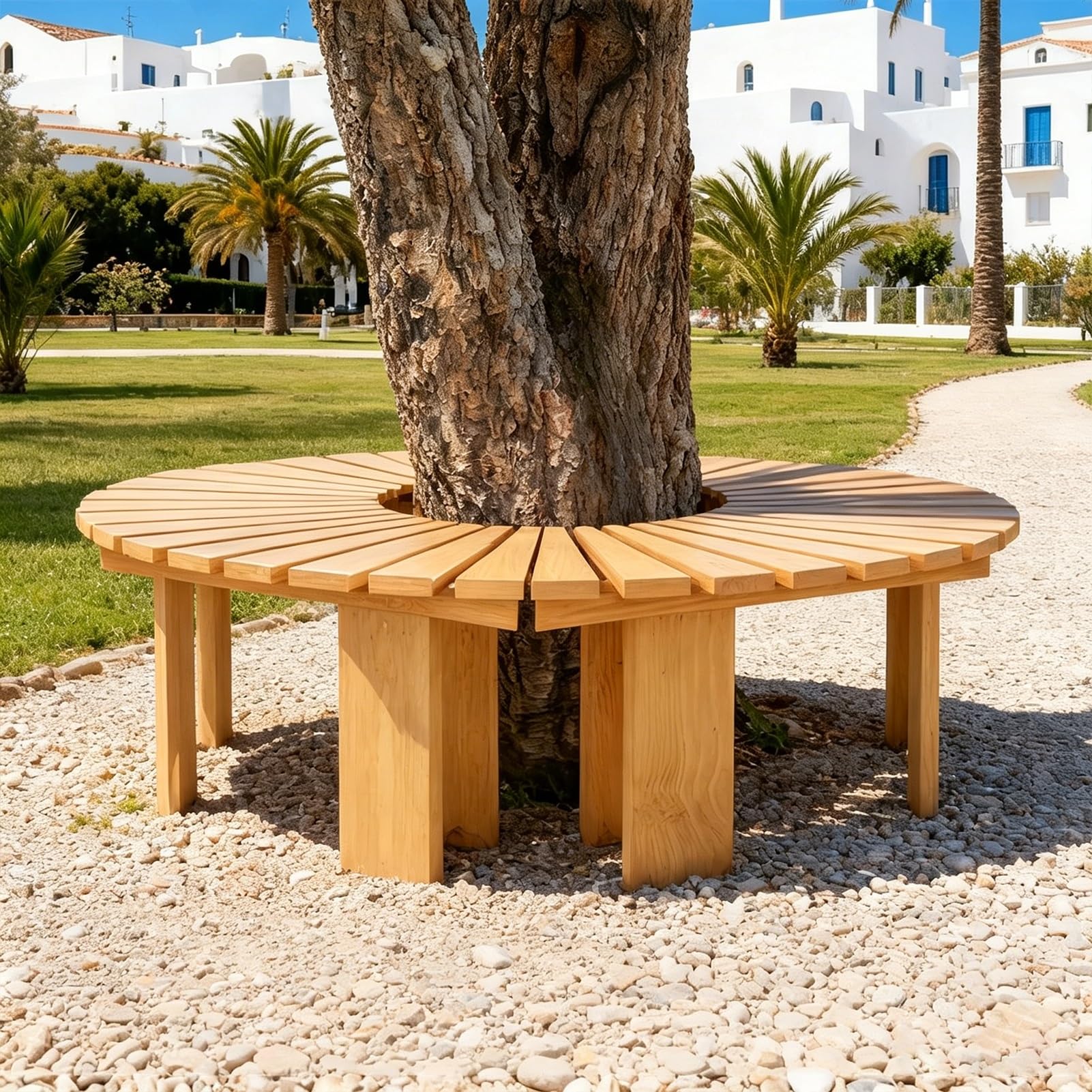 Taburete de jardín semicircular MARXAN de madera maciza para asiento exterior