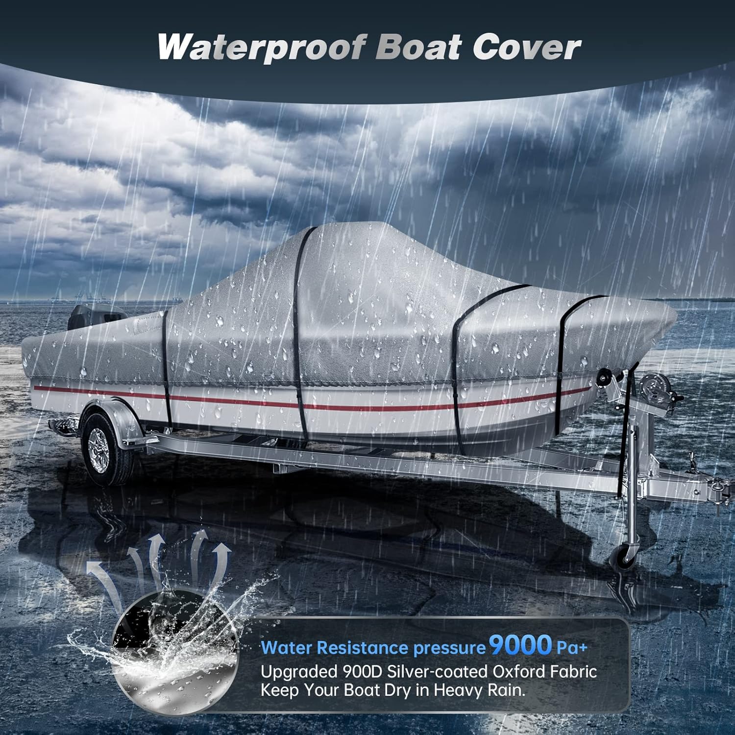 Boat Cover, NORTHING Upgraded Silver-Coated 900D Marine Grade Polyester Trailerable Bass Boat Cover Fits V-Hull Fishing Boat,Runabout, Support Pole Included (Length:17'-19' Beam Width: up to 102") : Sports & Outdoors