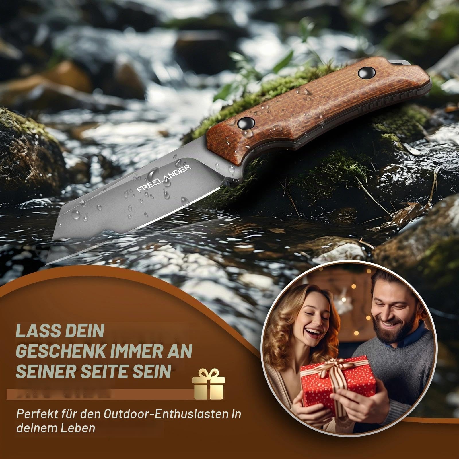 Freelander Survival Messer Feststehende Klinge Outdoor Messer, Braun – Ansicht 7