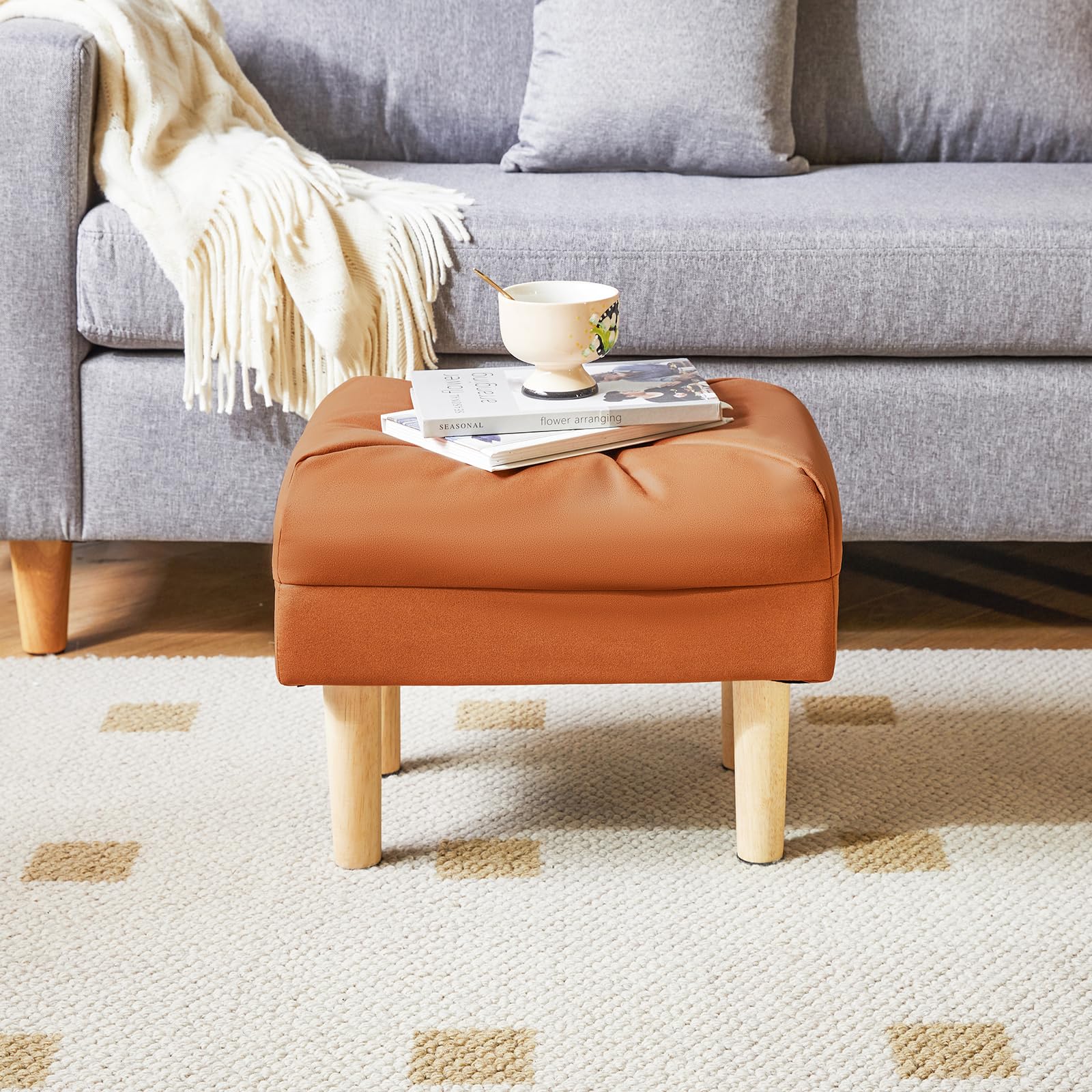 YMYNY Ottomano, Pouf Couch Sgabello, Pouf Poggiapiedi, Materiale Del Tessuto Tecnico, Sgabello Basso in Legno, Piccolo Sgabello Imbottito per Soggiorno e Ingresso 40 x 29 x 32CM Arancione HBD040J