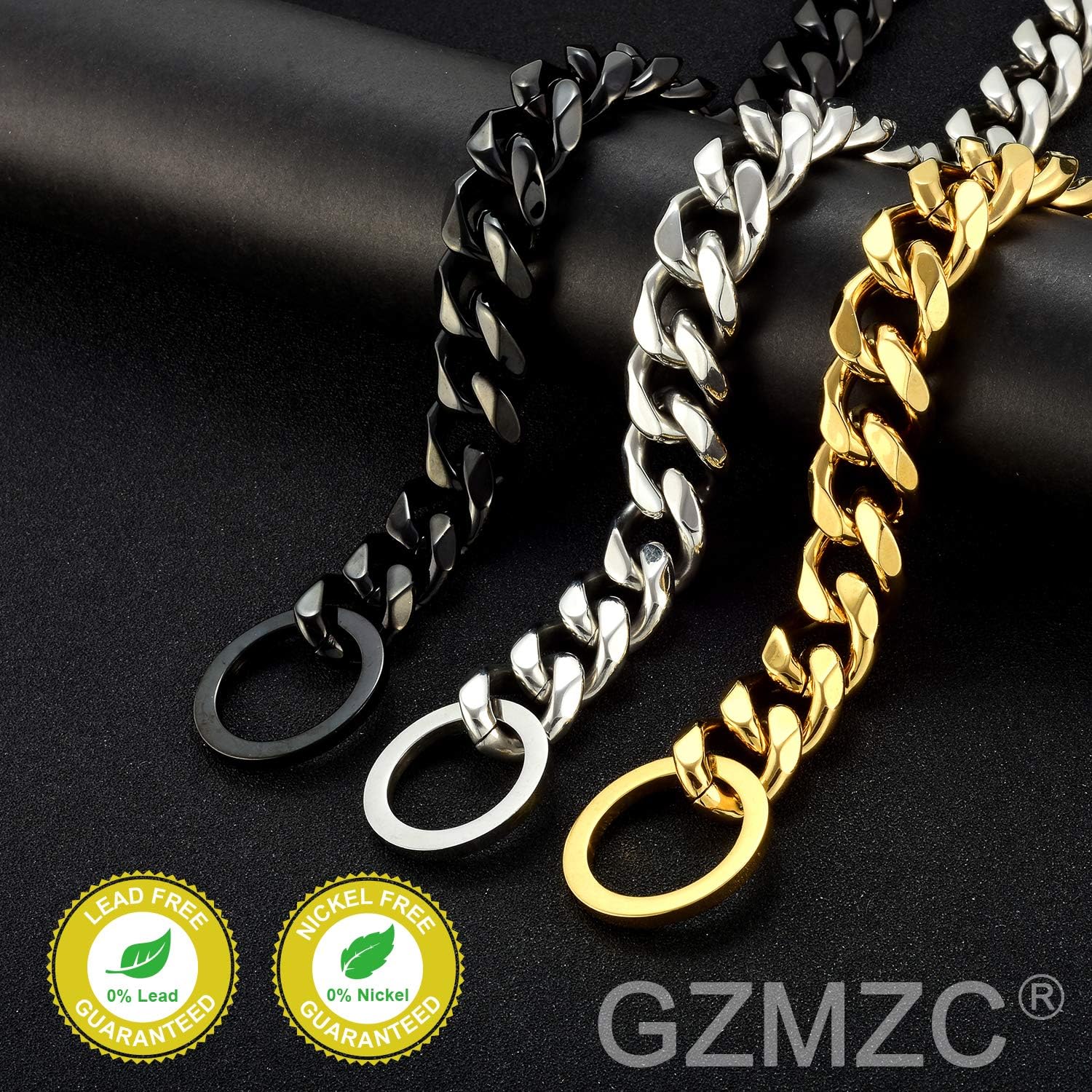 Dog Chain Collar High Polished Stainless Steel Cuban Link Strong Heavy Duty Chew Proof Walking Chain Leash Collar for Small Dogs(19mm, 12")