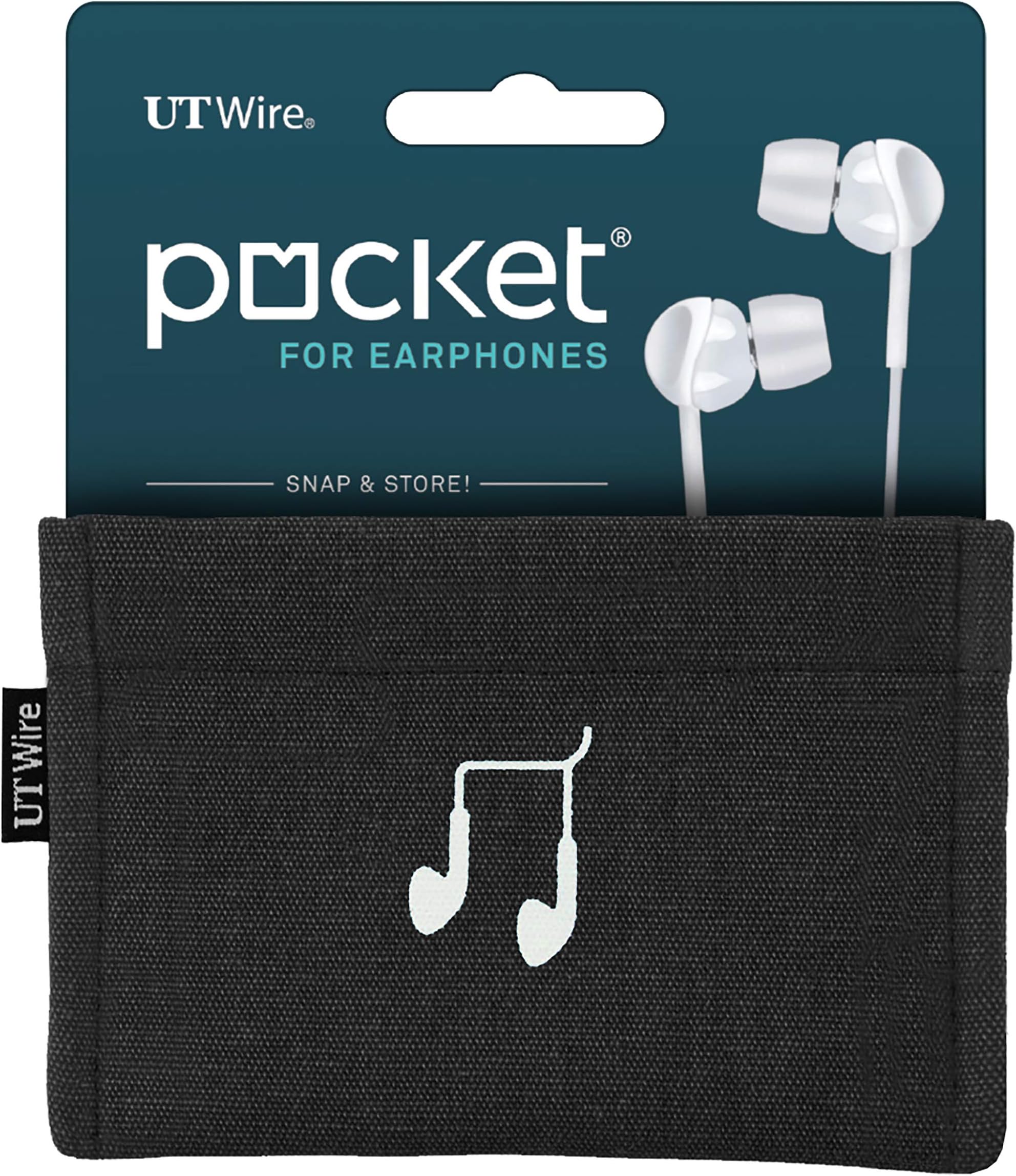 UT Wire Pocket Snap & Store Earphone Case Pouch, Black with Solid Grey Interior