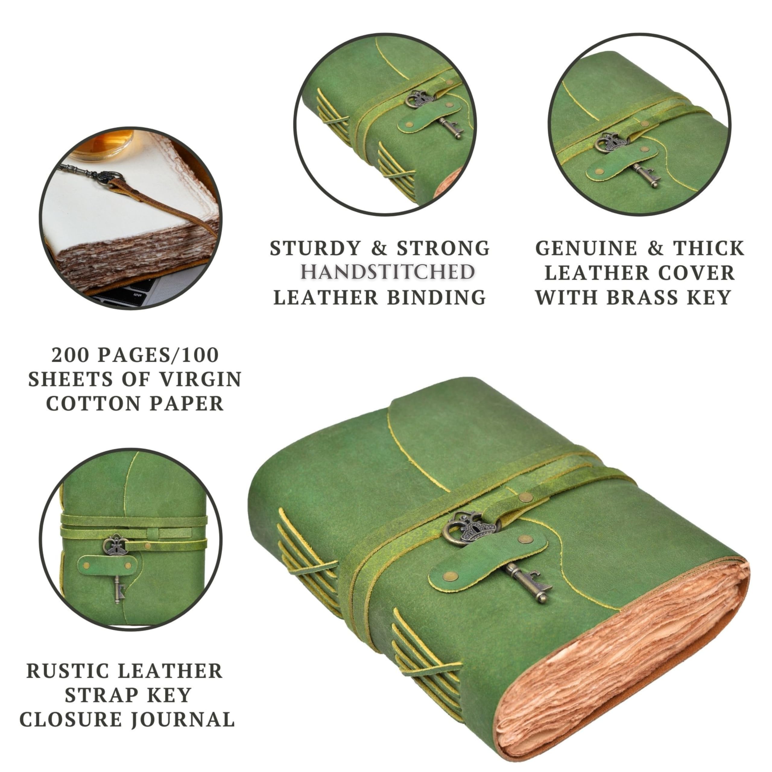 LEATHER VILLAGE Vintage Leather Journal, 200 Handmade Vintage Deckle Edge Paper, Leather bound Journal For Women Men - Image 3