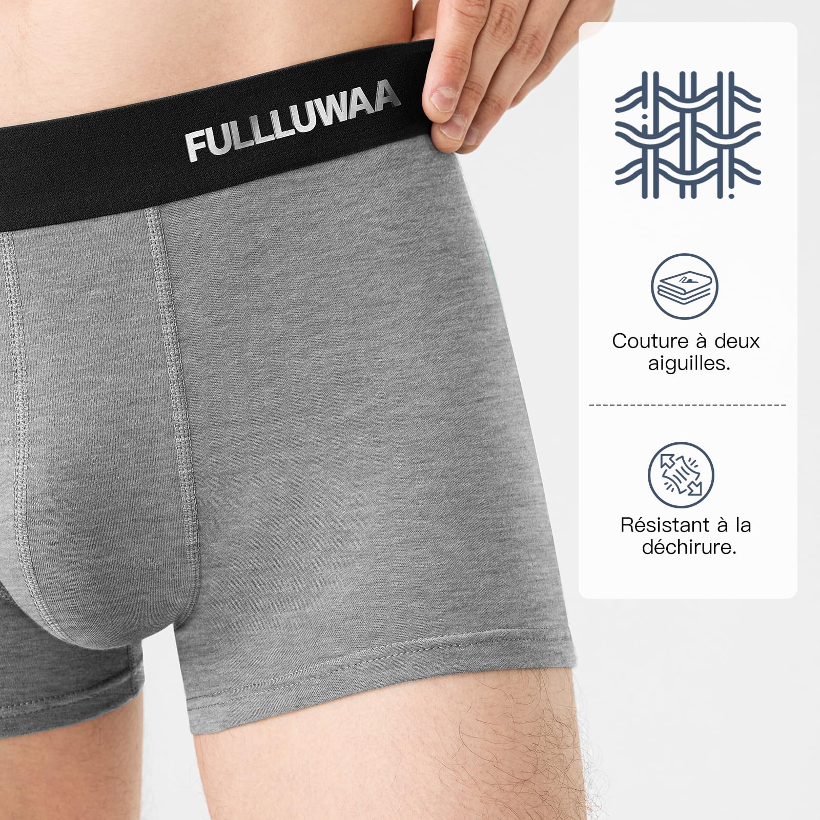 Fullluwaa - Lot de 10 Boxers Homme Coton, Confortable et Doux - Ajustés, Ceinture Élastique Ultra - Souple
