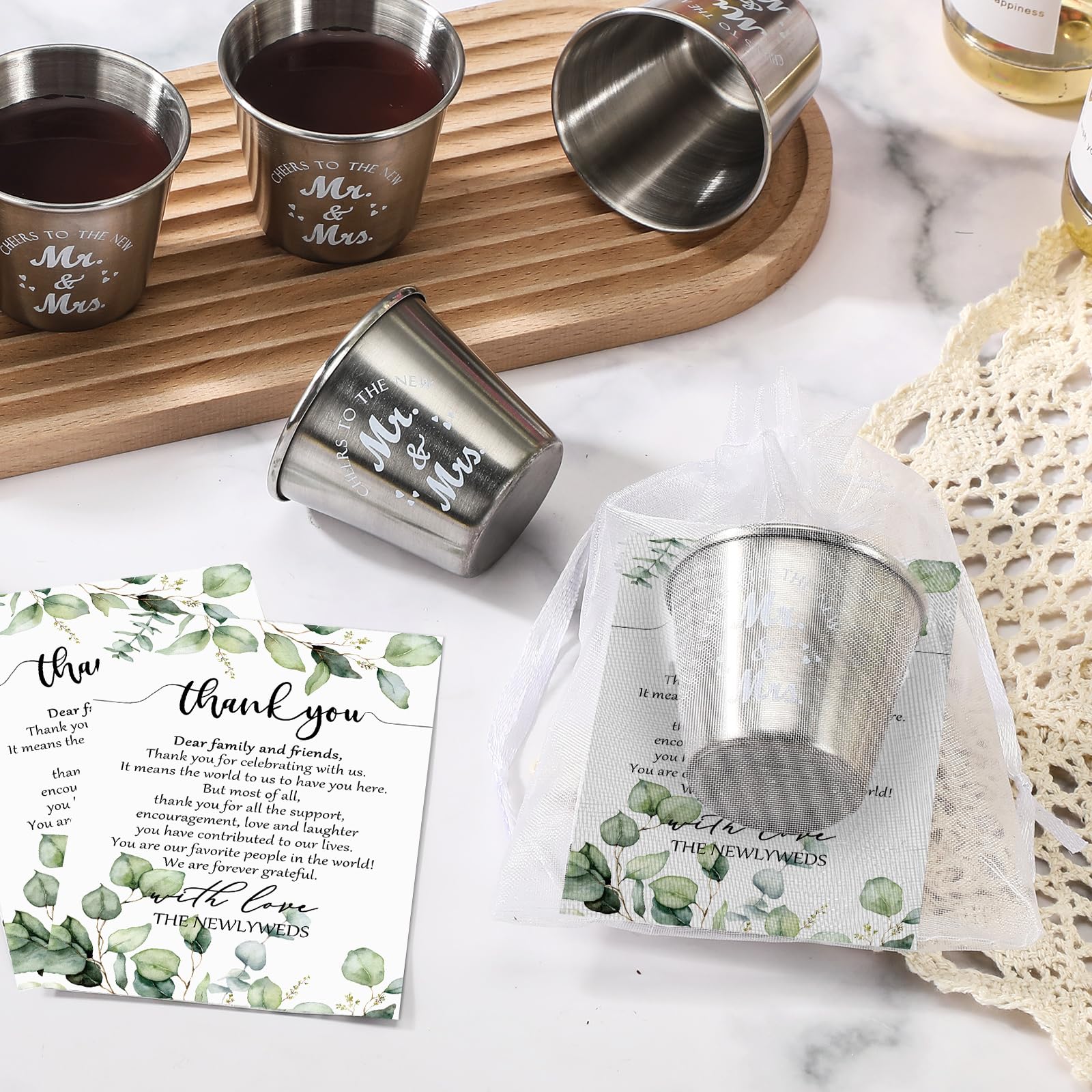 Uiifan 100-Piece Wedding Favor Set - Stainless Steel Shot Glasses With Thank You Cards & Bags - View #3