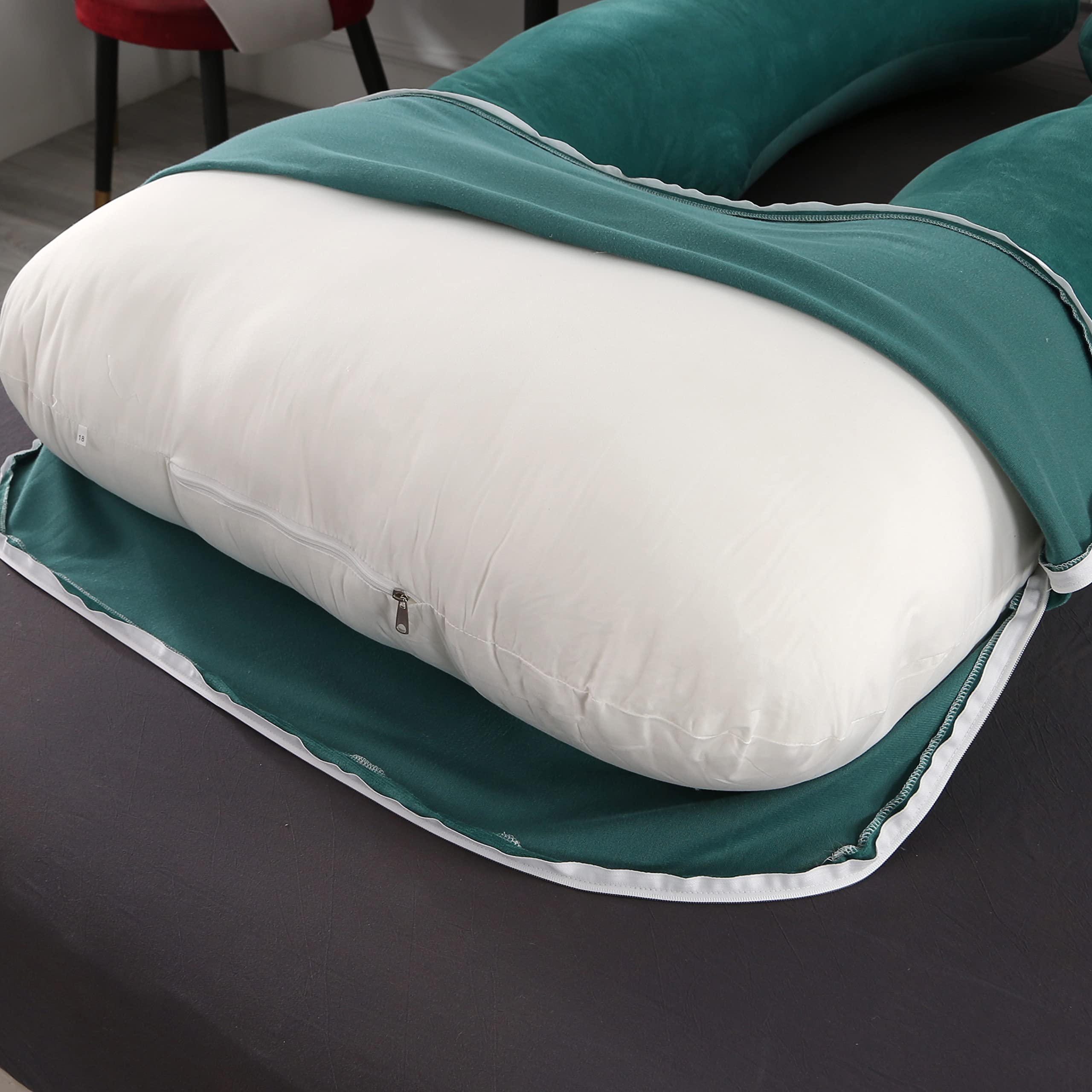Amagoing Poduszki ciążowe 145 cm do spania, poduszka ciążowa na całe ciało w kształcie litery U, dla kobiet w ciąży z biodrami, nogami, plecami, podparciem brzucha, nadająca się do prania welurowy pokrowiec w zestawie (turkusowo-zielony)