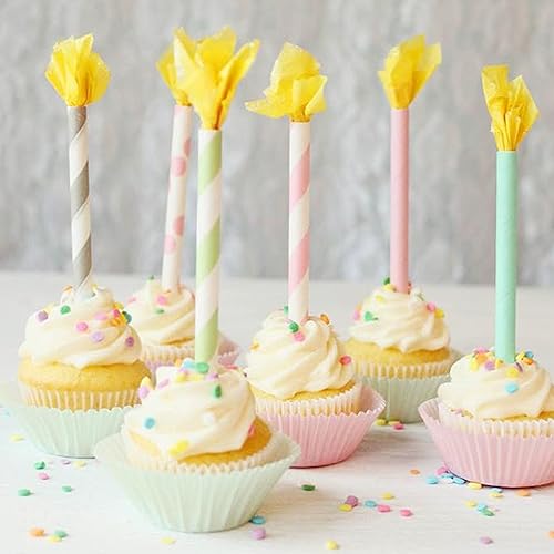 Miniatura 4 de Pajitas de papel a rayas  Rubor claro rosa blanco  Suministro de cumpleaños de San Valentín  7.75 pulgadas  Paquete de 100  Marca de papeles fuera