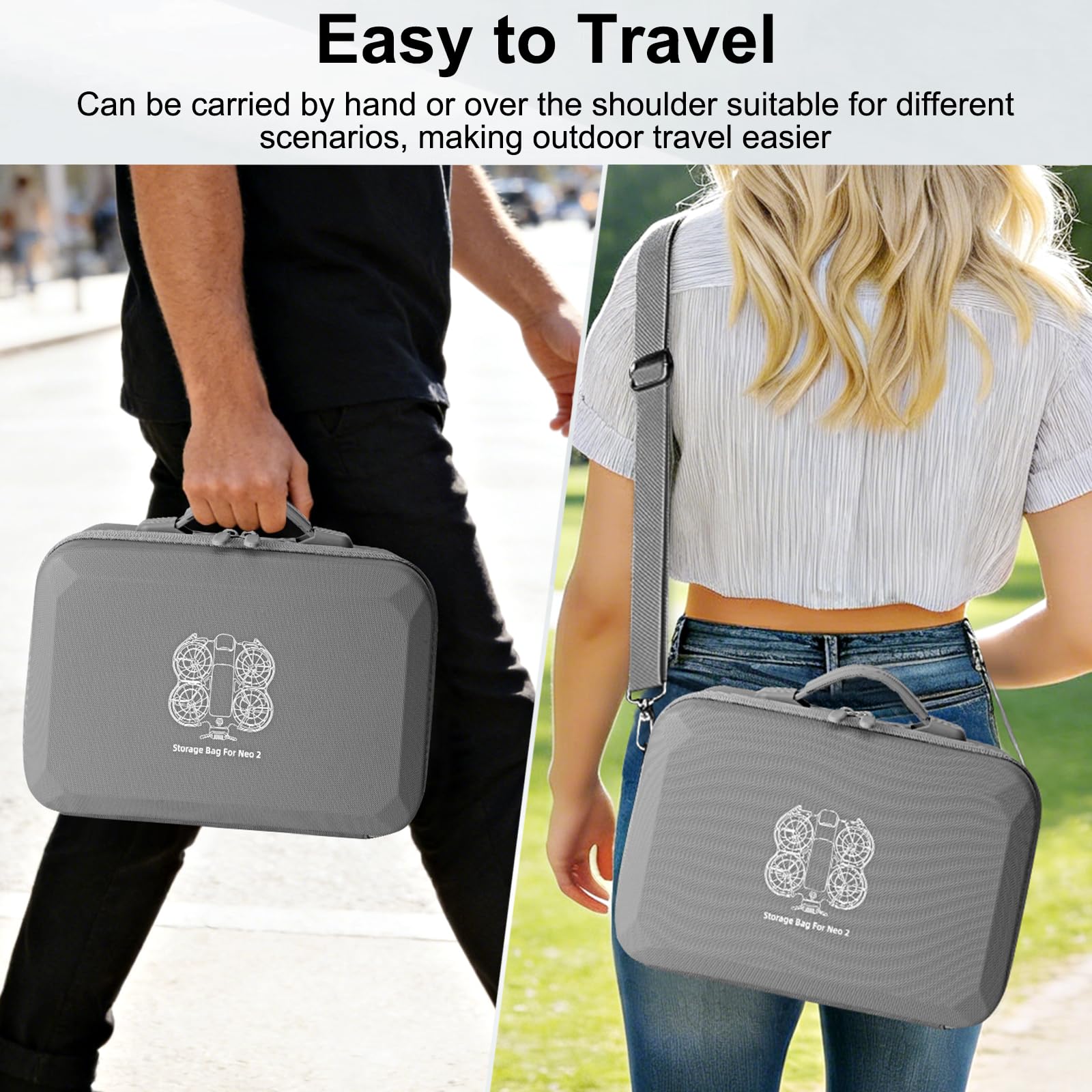 Étui Case pour DJI Neo 2 Sac, Sac Bag Sacoche de Transport Boîte de Voyage Étui de Protection Sac de Rangement Accessoires pour DJI Neo 2, Protection Anti Chute Anti Rayures avec Bandoulière, Valise