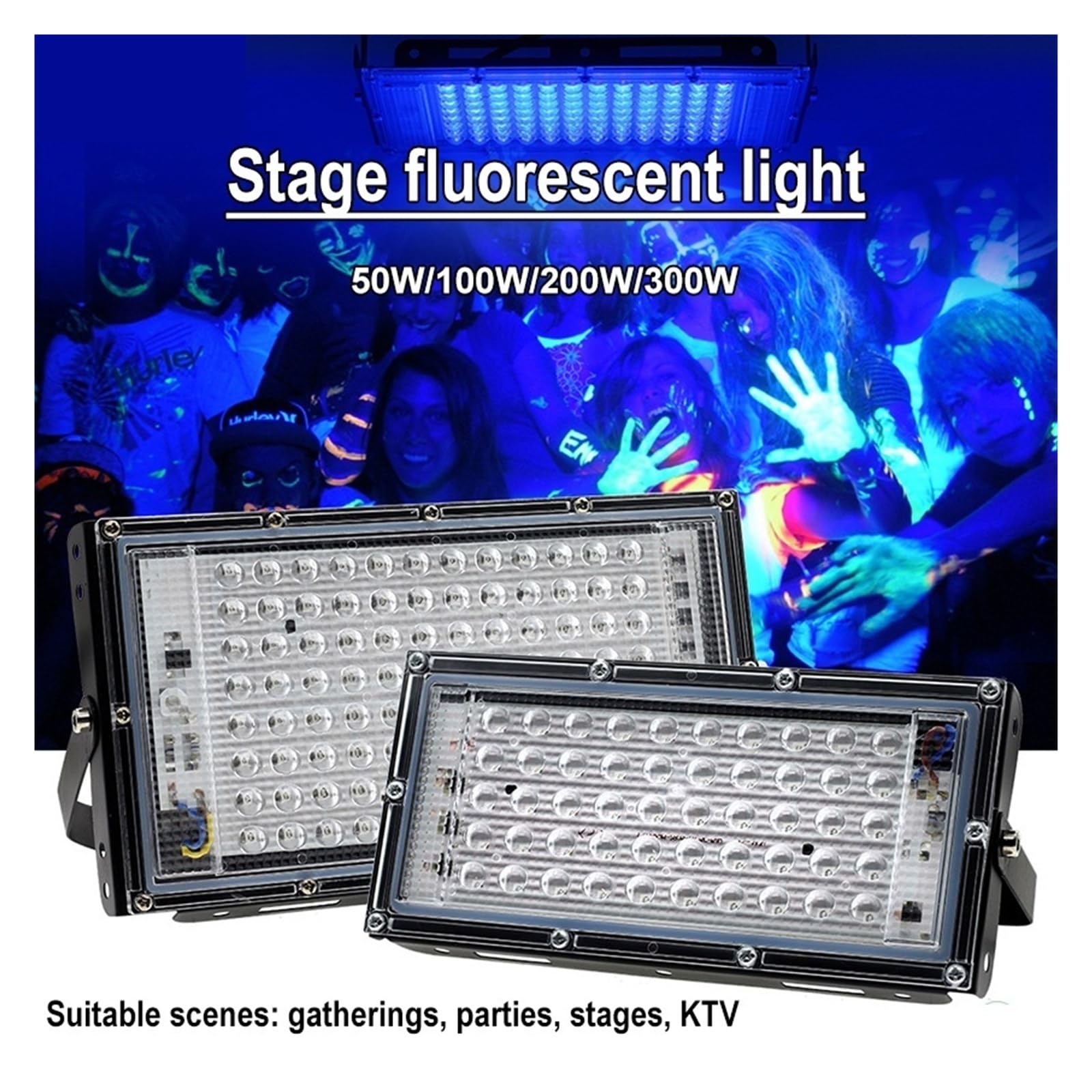 1 reflector LED UV de 50-300 W, 395 nm, 365 nm, resistente al agua, for discotecas, fiestas, escenarios, luz negra. Resina fotosensible solidificada(Black_100W)