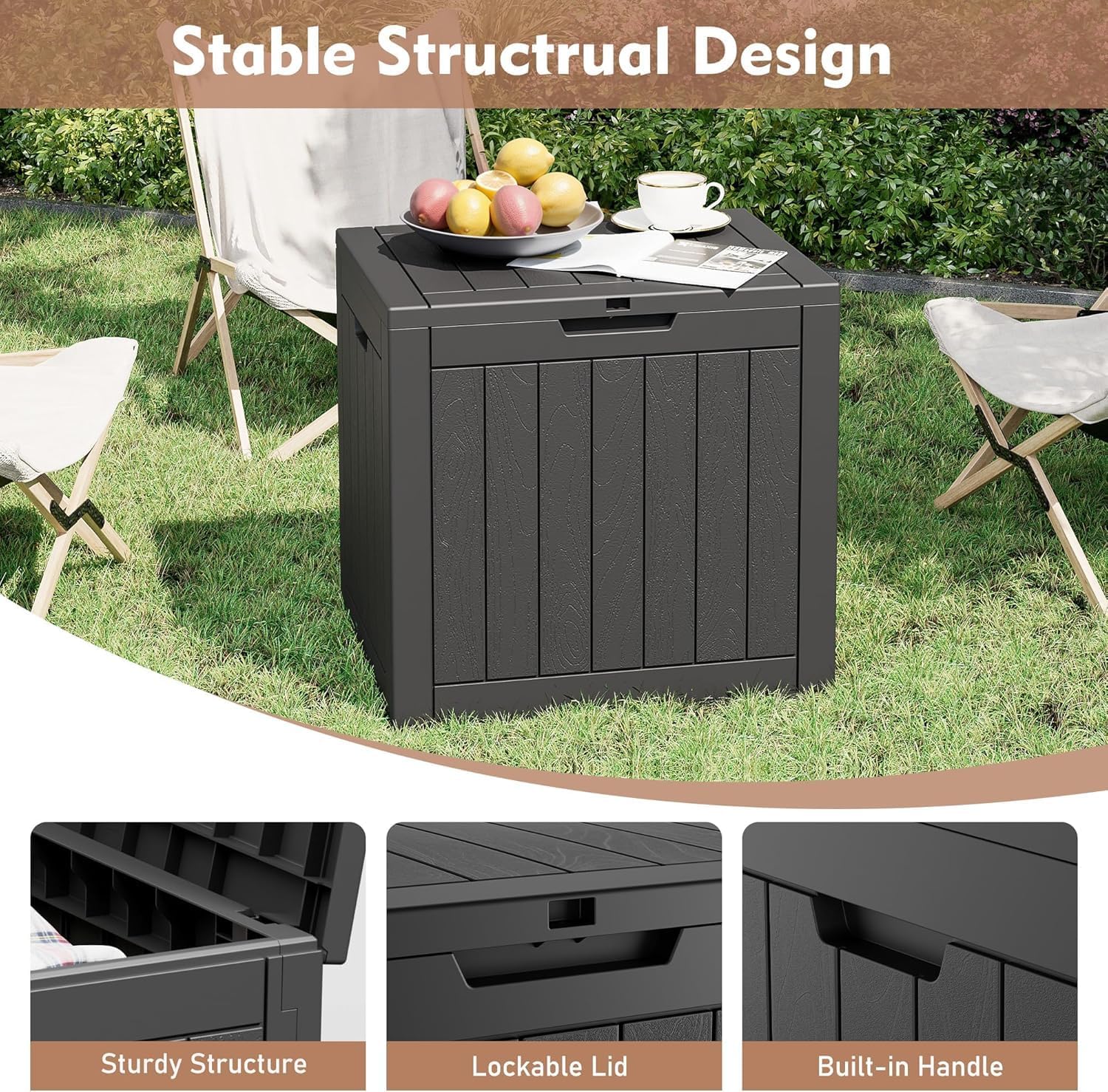 Bifanuo Outdoor Storage Box Waterproof, Resin Deck Box with Lockable Lid，Patio Storage Box Indoor and Outdoor Use for Cushions, Garden Tools & Package Delivery, UV Resistant (Black, 31 Gallon)
