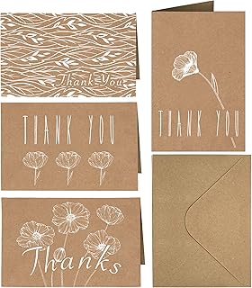 4x6 Thank You Cards 20 Pack Brown Craft Paper 4 Designs of Assorted Blan...