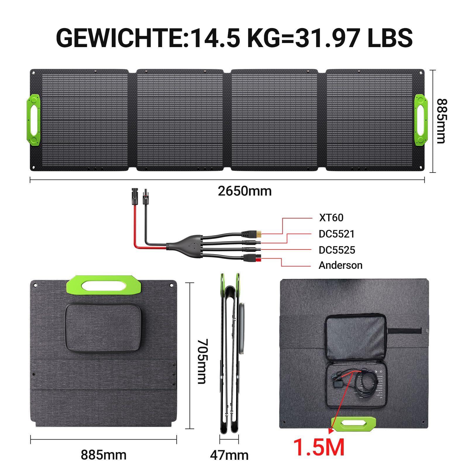 400W Solarpanel Faltbar, IP67 Wasserdicht mit Kickstand Tragbare Solarmodul, Für Camping, Wohnmobil, Tragbare Powerstation und Outdoor