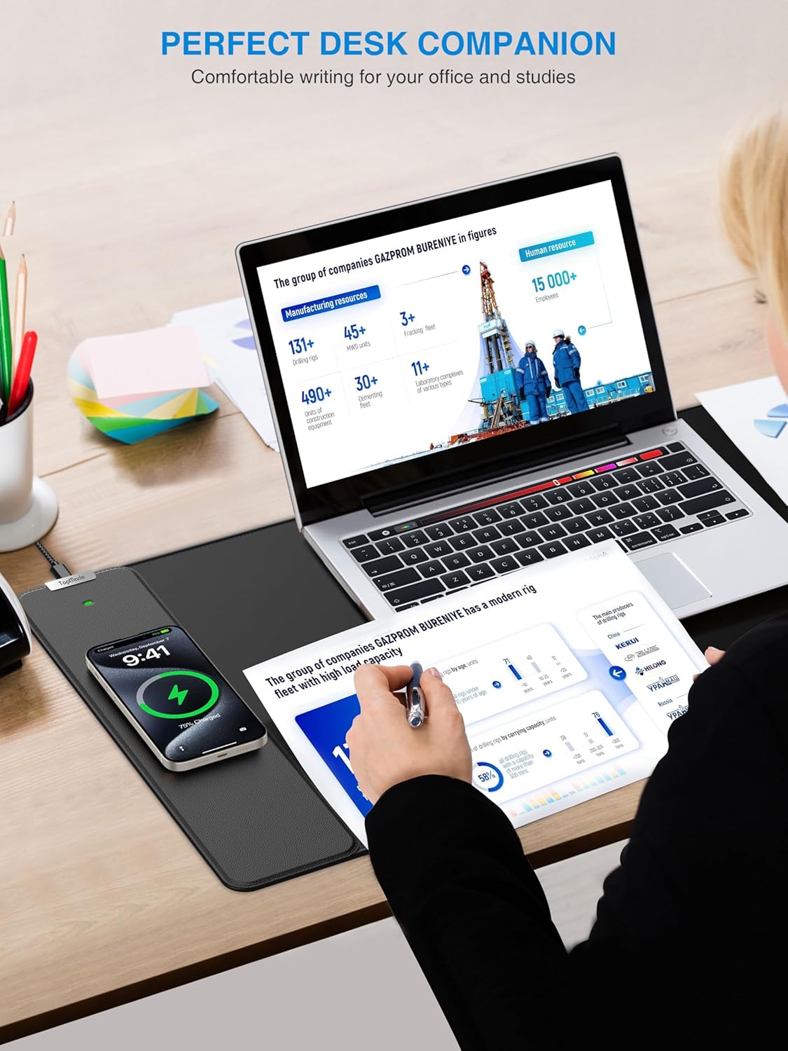 TopMade Wireless Charging Mouse Pad, Gaming Mousepad with Ultra-Smooth Surface, Non-Slip Base, Waterproof Computer Desk Pad, 31.5"x15.8" XXL Large Desk Mat for MacBook, PC, Laptop