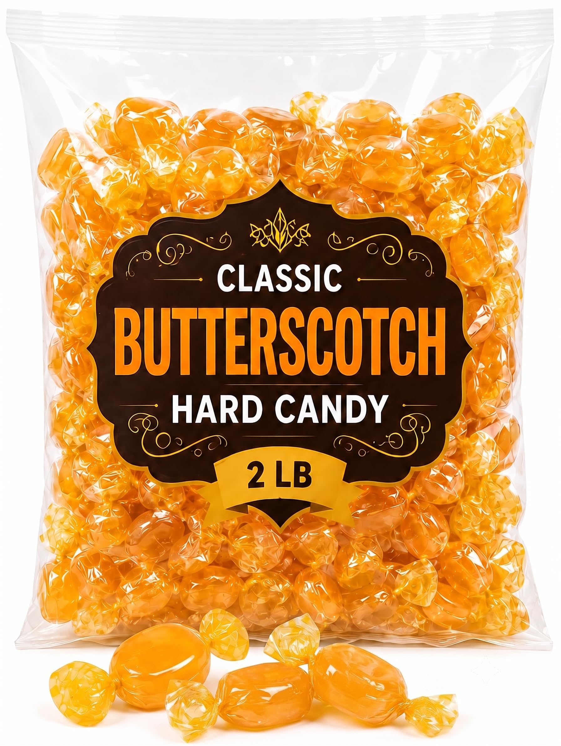Butterscotch Hard Candy 2 LB Bulk Bag, Old Fashioned Creamy Discs