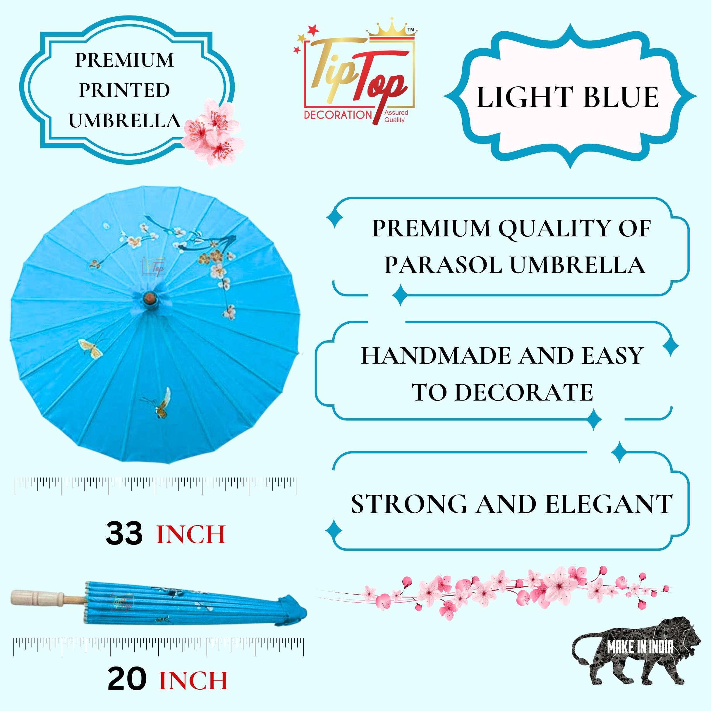 TIPTOP DECORATION Parasol Japanese Traditional Umbrella (33 Inch) (Authentic) (Handmade) (1 Piece) (Light Blue) 1