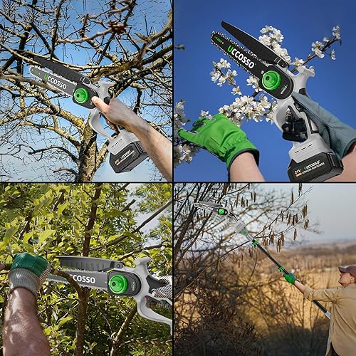 Miniatura 7 de Sierras de poste eléctricas 3 en 1 para poda de árboles, mini motosierra inalámbrica de 6 y 8 pulgadas con poste de extensión, motor sin escobillas
