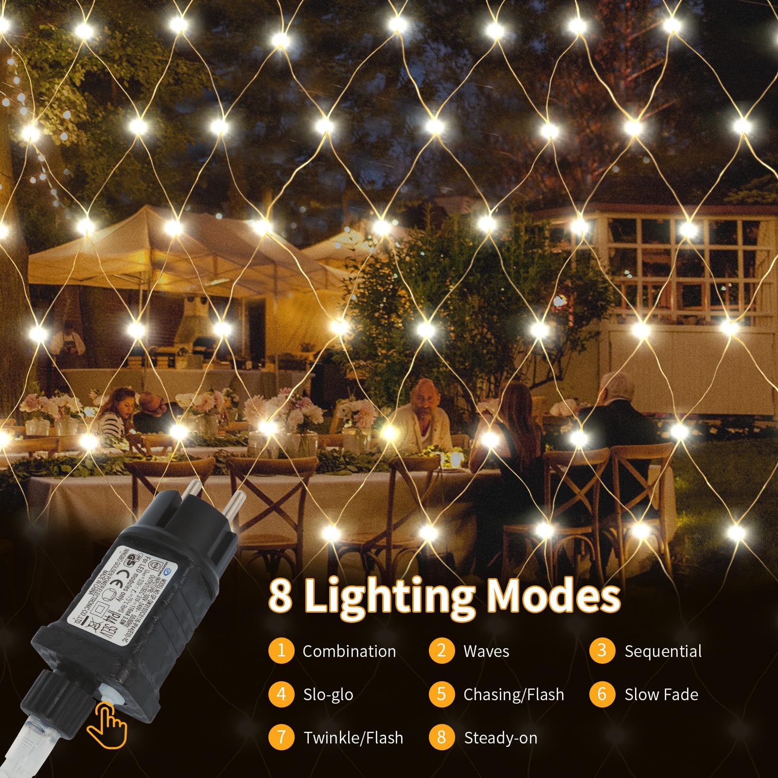 Spetebo Lichtnet 1,5x1,5 m - 100 LED warm wit - werkt op batterijen timerfunctie - decoratieve lichtketting net buiten