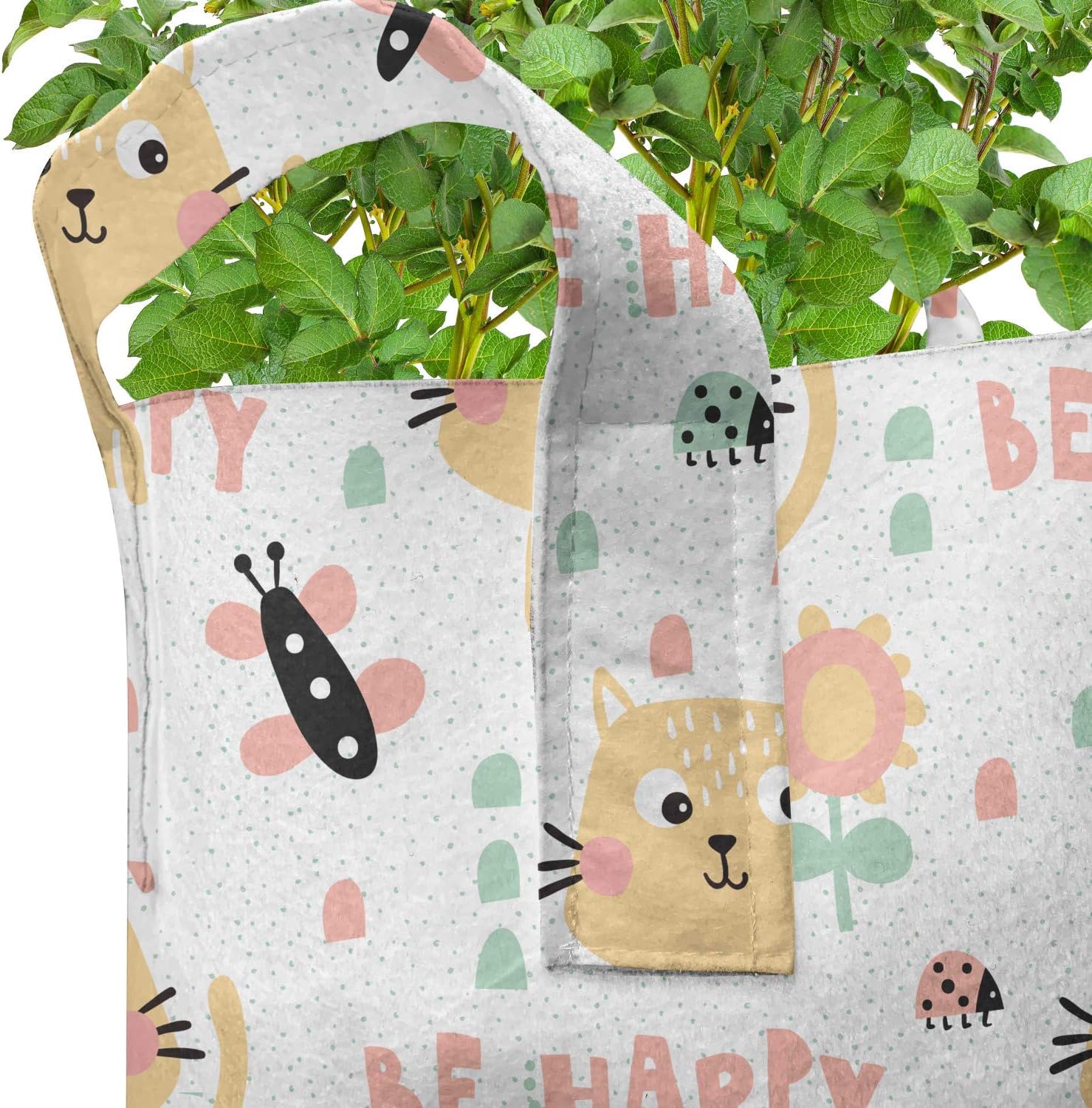 Ambesonne Cartoon Grow Bags 5-Pack, Kittens, Heavyduty Fabric Pots with Handles for Plants, Multicolor