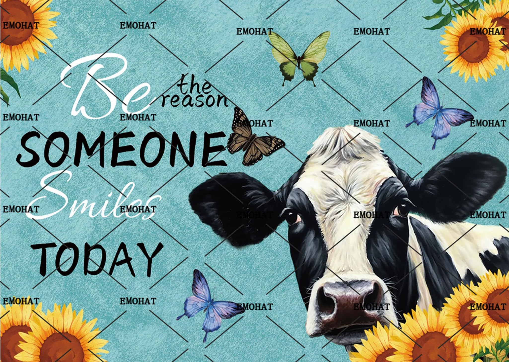 Sunflowers Cow Flower Rustic Tin Sign, 8x12 Inch Decor