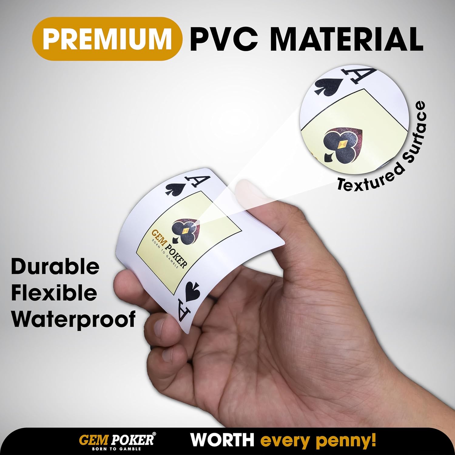 100% Plastic Playing Cards, 2 Deck of Waterproof Poker Cards, Poker Size, Flexible Plastic PVC, Professional Playing Cards for Texas Hold’em Poker (Jumbo Index), Onyx & Mustard
