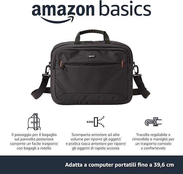 Amazon Basics Borsa compatta per computer portatile con tasche per accessori (15,6 pollici, 40 cm), nero, confezione da 1 40 cm 1 Unidad Tinta unita - 2