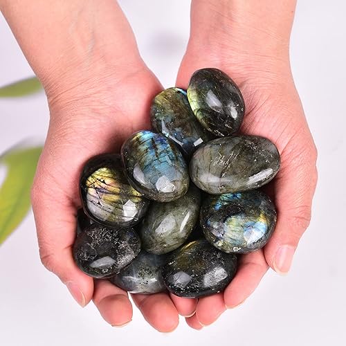 AMOYSTONE 15 piedras de labradorita de preocupación naturales de cristales curativos de palmera, pequeños chakras, cristal de bolsillo de cristal
