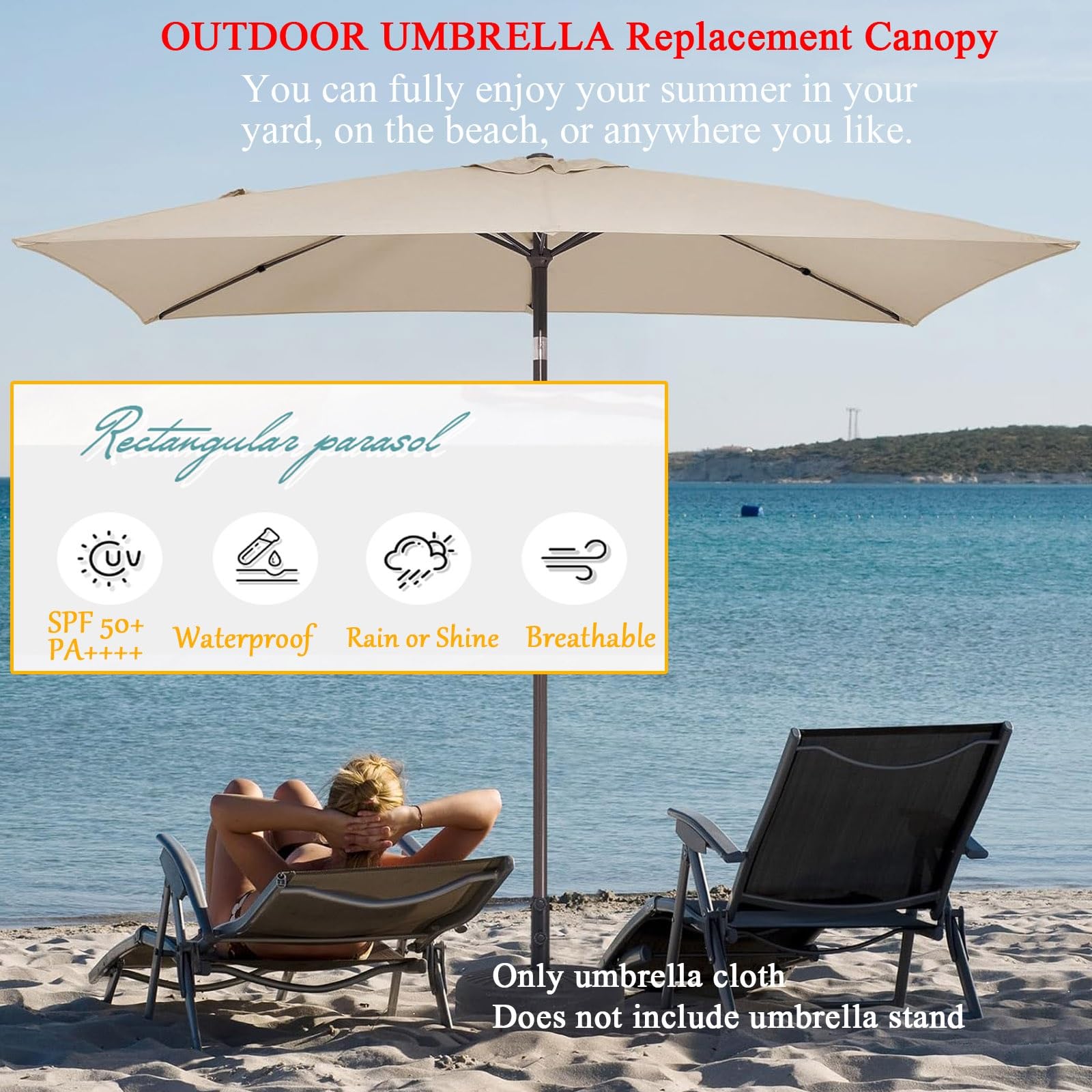 LIYI929GP Toldo De Recambio De Sombrilla 200 250 270 300cm 4/6/8 Varillas, Grandes Rectangular Parasol Canopy Reemplazar Tapa, BlancoGris Caqui Dosel De Replacement Para Jardín Mercado Playa