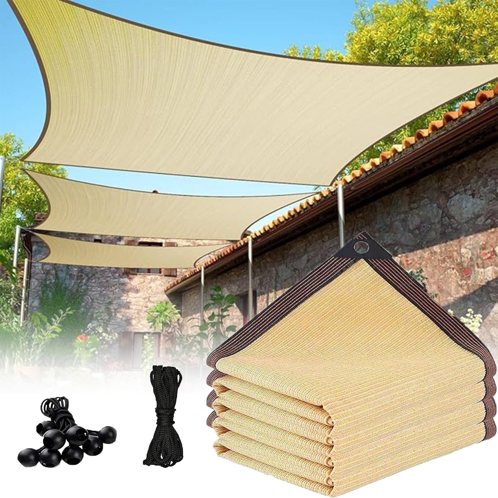 Telo ombreggiante 90% resistente ai raggi UV, 45,7 x 6,7 m, colore beige, per esterni, per serre, piante, pollai e cucce – ideale per proteggere pomodori e copertura da giardino