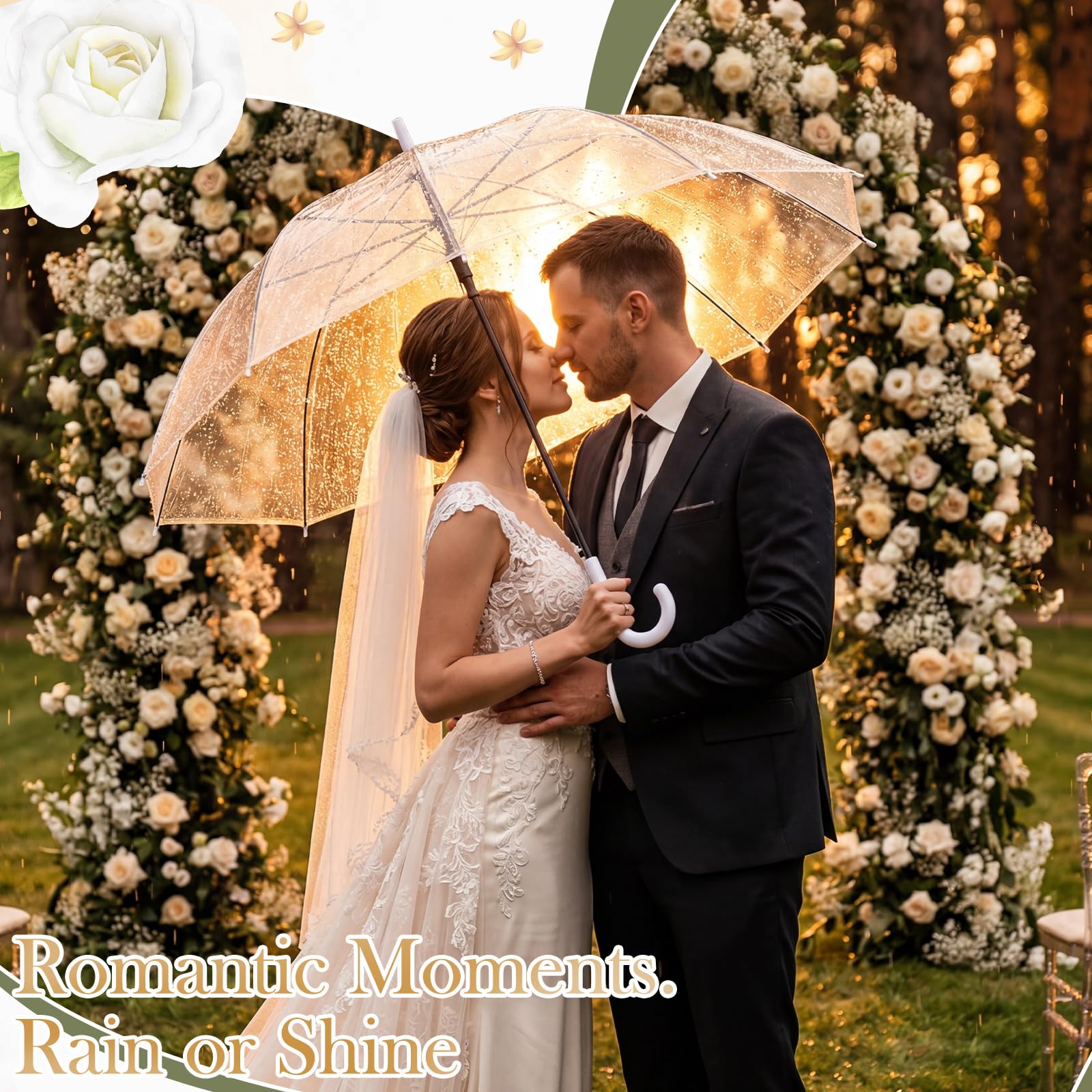 Hestya 8 Stück Transparenter Hochzeitsschirm & Durchsichtige Regenschirm | 102 cm Transparenter Regenschirm Hochzeit für Braut, Brautjungfern - Hochzeitsfotos & Leichter Foto & Dekoschirm