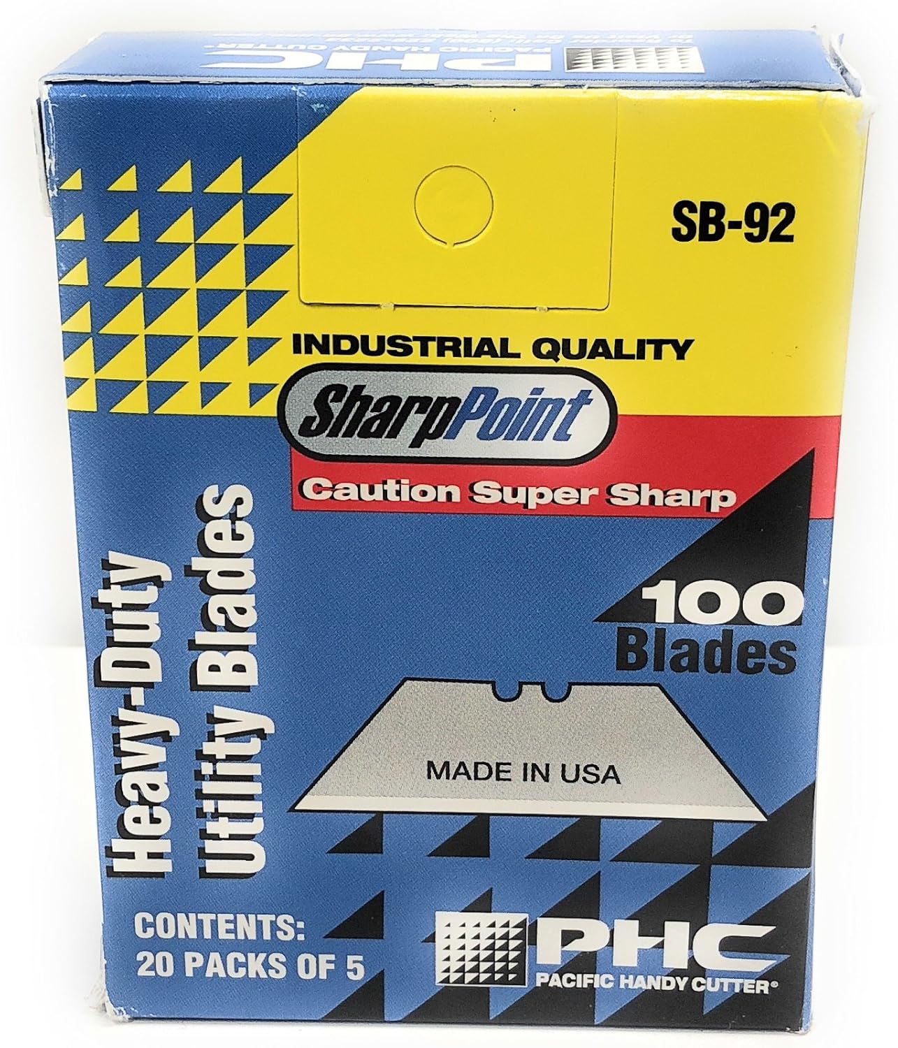 Pacific Handy Cutter SB-92, QuickBlade 92 Style 2 Notch Utility Blade (13 Packs of 100 pcs)