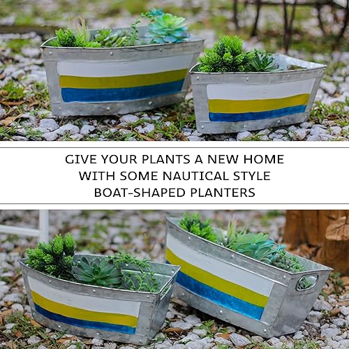 Miniatura 6 de Juego de 2 macetas de metal galvanizado para barcos  Elegantes tinas de flores para interior y exterior  Abalorio marinero  Decoración náutica para