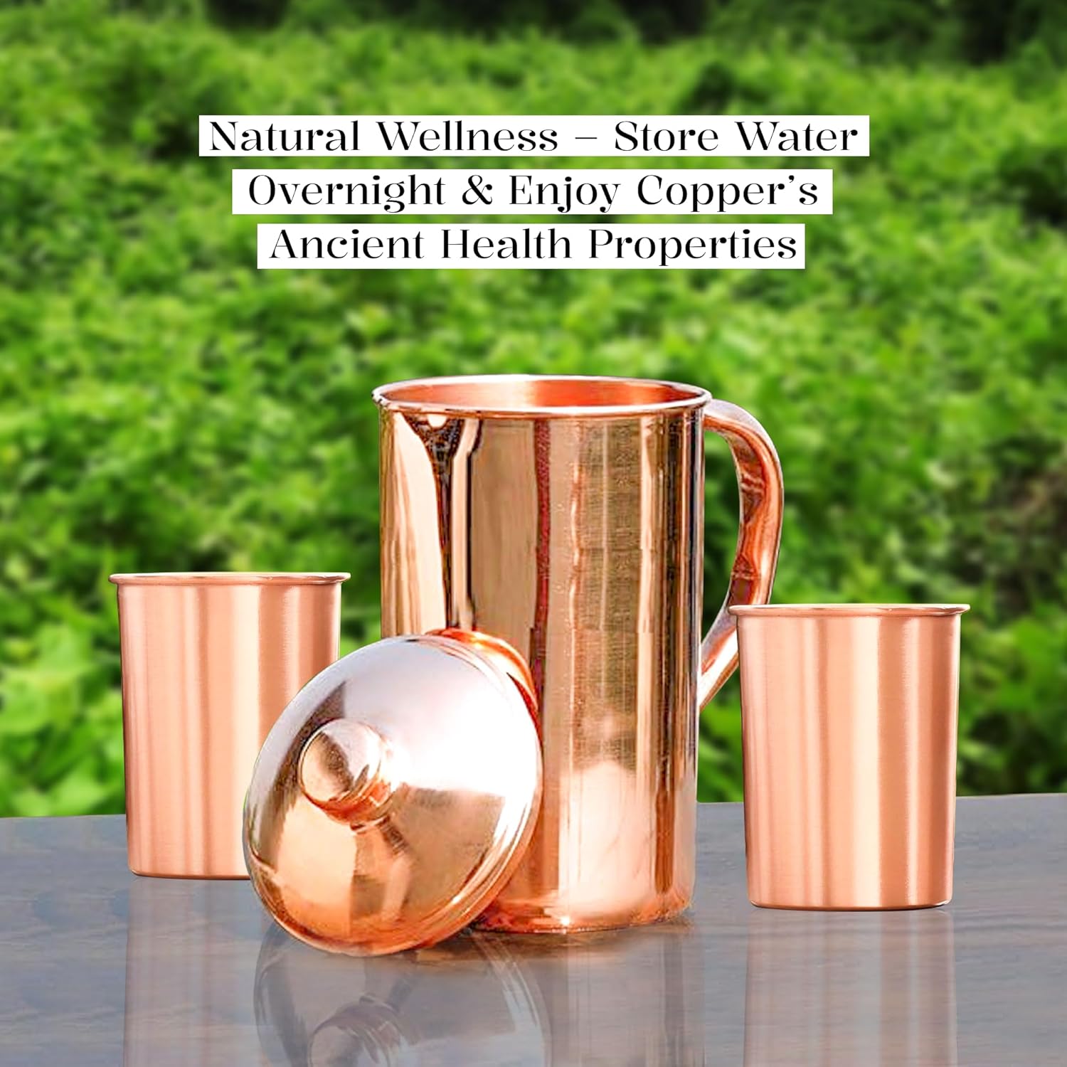 Pure Copper Jug with Lid and 2 Tumblers – Ayurvedic Water Pitcher Set with Copper Cups for Drinking and Storing Water – Handmade Drinkware - Image 2