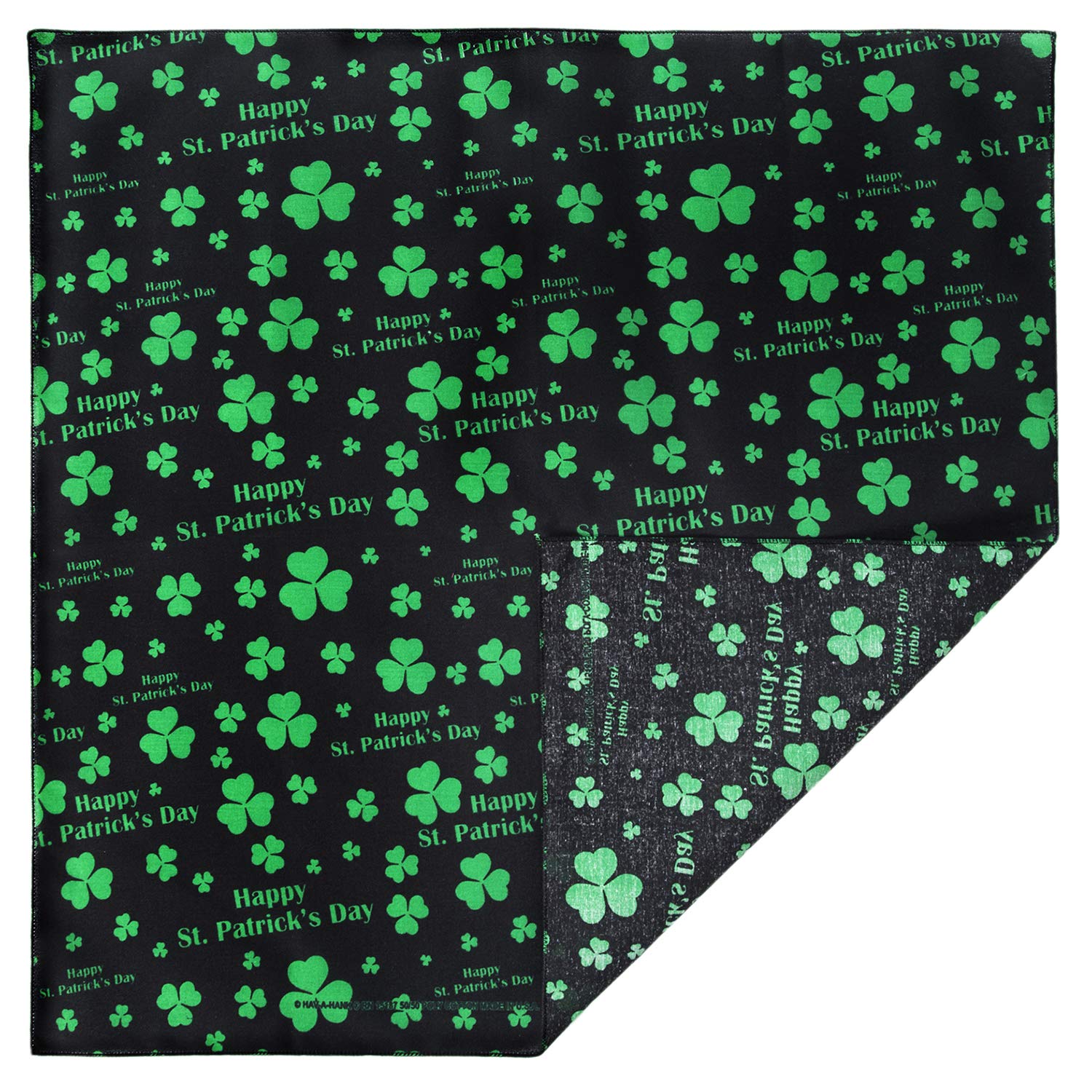 Happy St. Patrick's Day - Black Bandana - Single Piece 22x22 inch