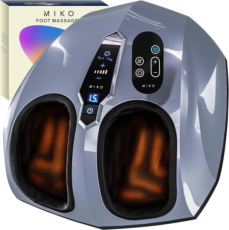 Shiatsu Foot Massager with Heat and Air Compression | 5 pressure levels, 3 modes, rolling & wireless remote; for plantar fasciitis and neuropathy; fits men's size 12