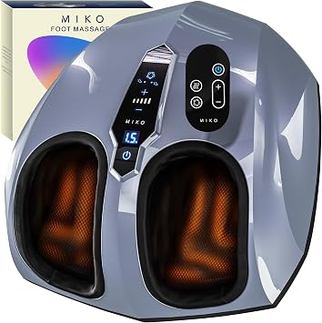 MIKO Foot Massager Machine - Deep Kneading, Shiatsu, Air Compression, and Heat Therapy - Plantar Fasciitis, Diabetics, Neuropathy, Fits Up to Men Size 12