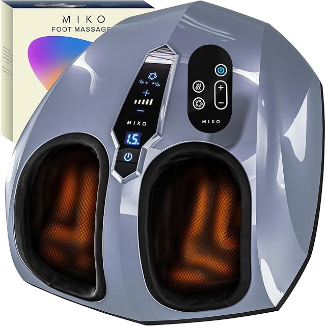MIKO Foot Massager Machine in matte gray with twin shiatsu chambers and a remote