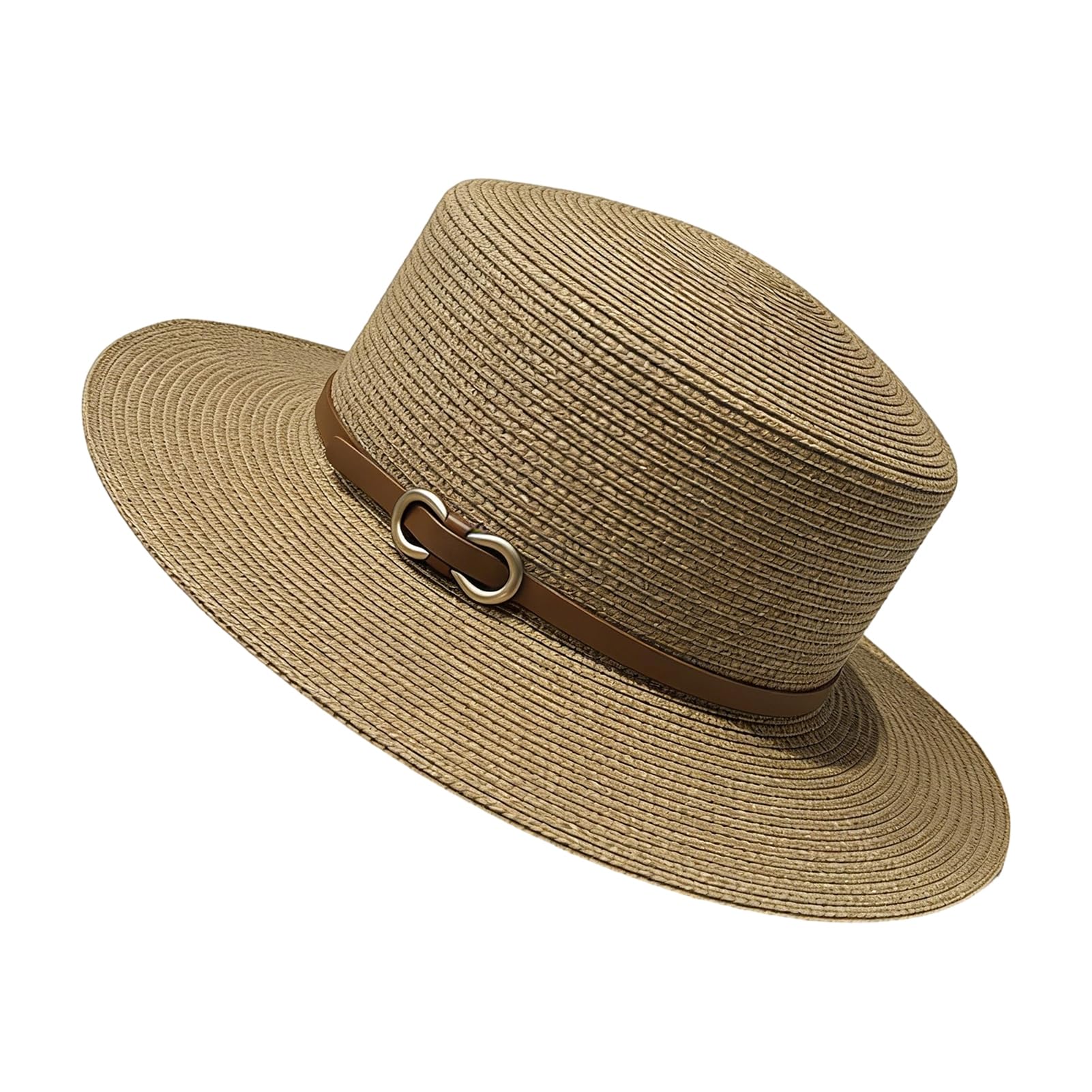 Cappello Panama per uomo e donna, a tesa larga, con parte superiore piatta, stile francese, con fibbia in finta pelle, protezione UV, cappello da spiaggia