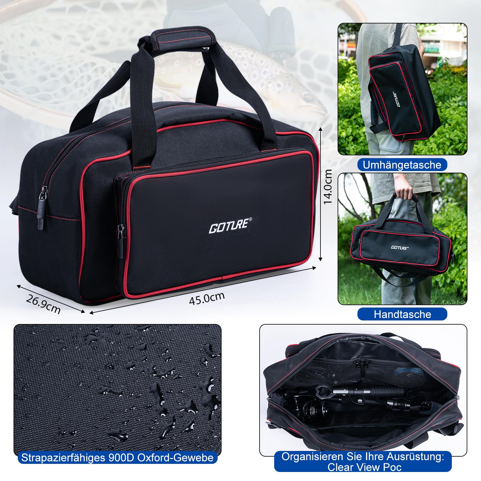 Goture Angelset mit 2 Teleskop-Angelruten, Angelrute Set Komplett 2 5.2:1 Spinnrolle (9+1 Bearing), Schnur, Köderbox & Tragetasche – für Salz-/Süßwasser, Reisen–Angelgeschenk