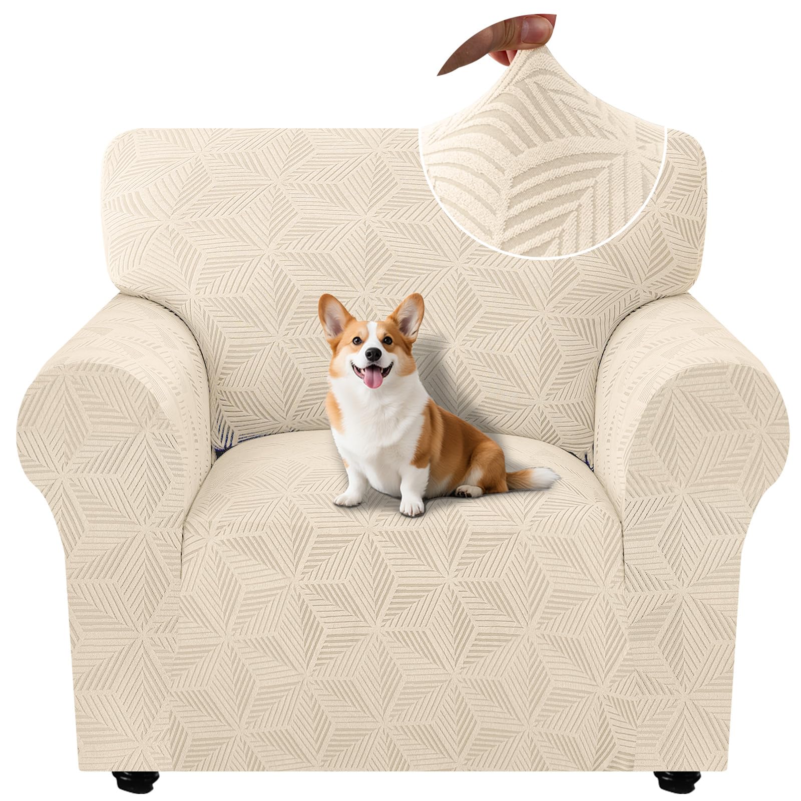 Ystyle Copridivano 1 Posti Con Braccioli, Copridivani Elasticizzato, Universale Copri Divano AntiGraffio Gatto Cani, Fodera Divano Antiscivolo, Sofa Cover Antimacchia Lavabile, Beige
