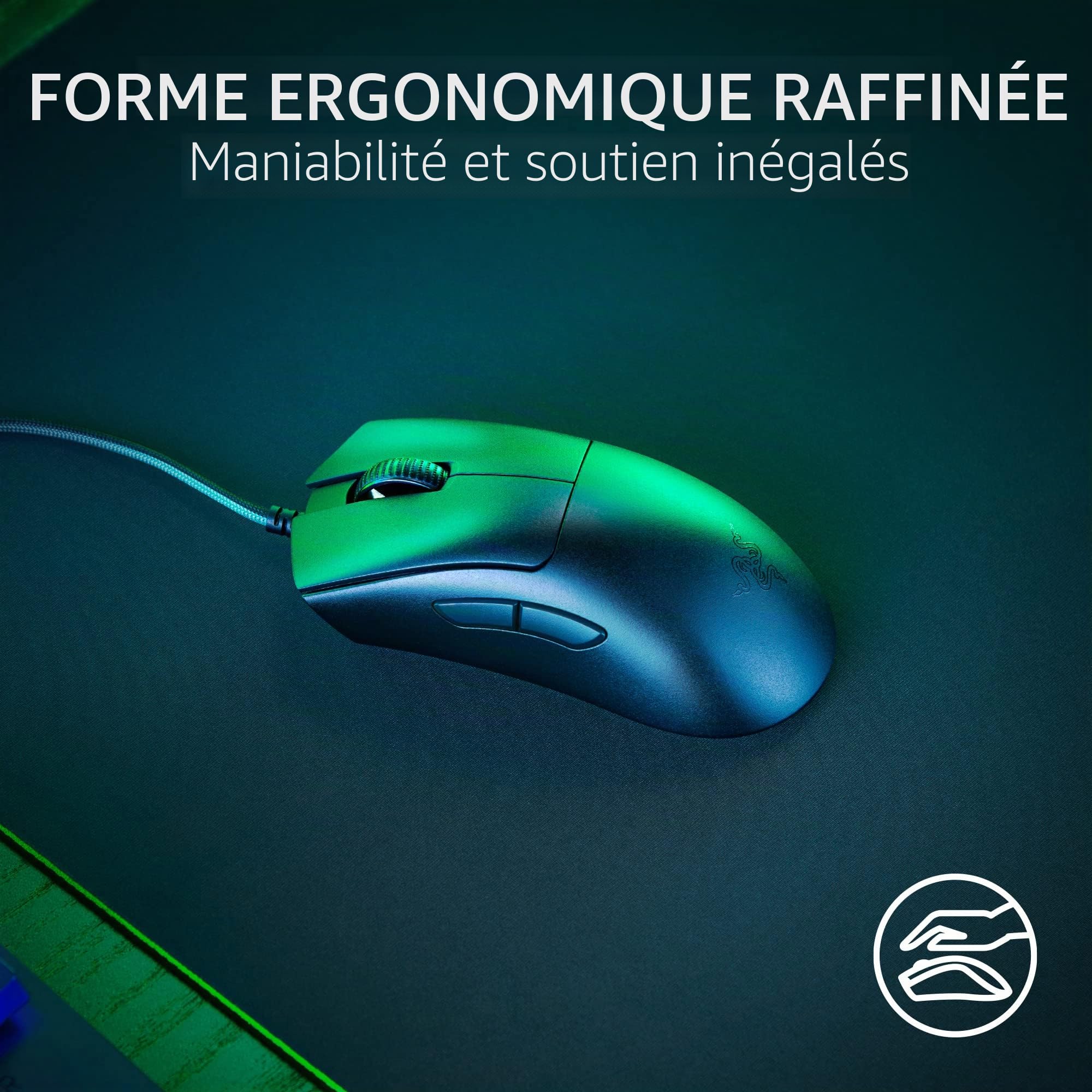 DeathAdder V3 Souris de gaming filaire ultra légère 59 g Capteur optique Focus Pro 30 K Commutateurs optiques rapides Gen-3 Hyperpolling 8 K Hz 6 boutons programmables Ergonomique Câble Speedflex Noir