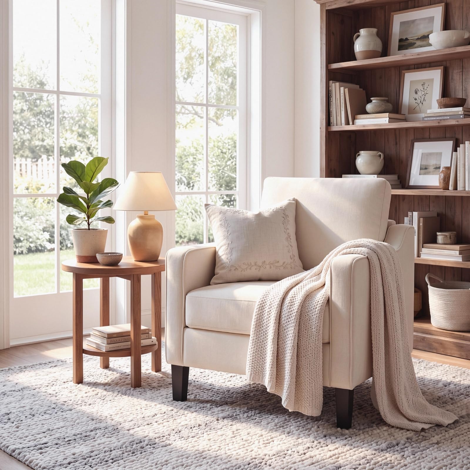 Clevich Poltrona Salotto In Ciniglia Stile Retrò E Schienale Gambe In Legno Poltrona Imbottita Con Braccioli Relax Per Salotto Soggiorno Caffè Camera Da Letto (1pc, Beige)