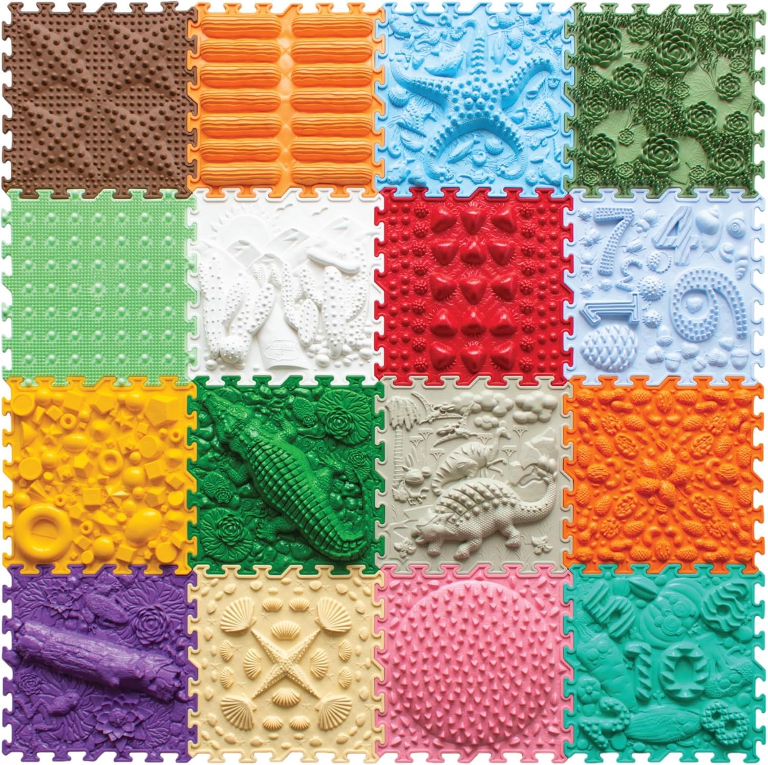 Tappeto Puzzle Sensoriale da Massaggio, 16 Pezzi (Joyful Land)