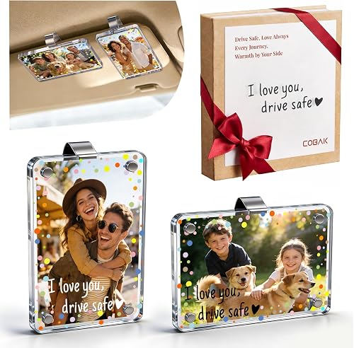 CoBak 2 Pack Acrylic Car Photo Holder, Magnetic Personalized Car Visor Clip, Car Accessories & Car Decor, Romantic Valentine's Day Gift for Family & Couples' Personal Photos, Polka dots