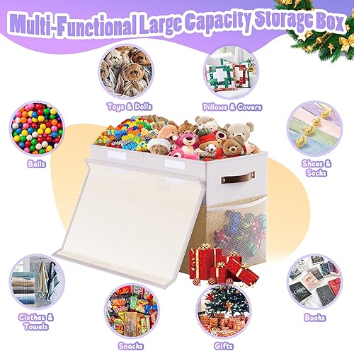 Miniatura 3 de Caja grande de almacenamiento de juguetes con divisor de tapa, organizador de juguetes plegable resistente, cofre organizador de juguetes, Grande