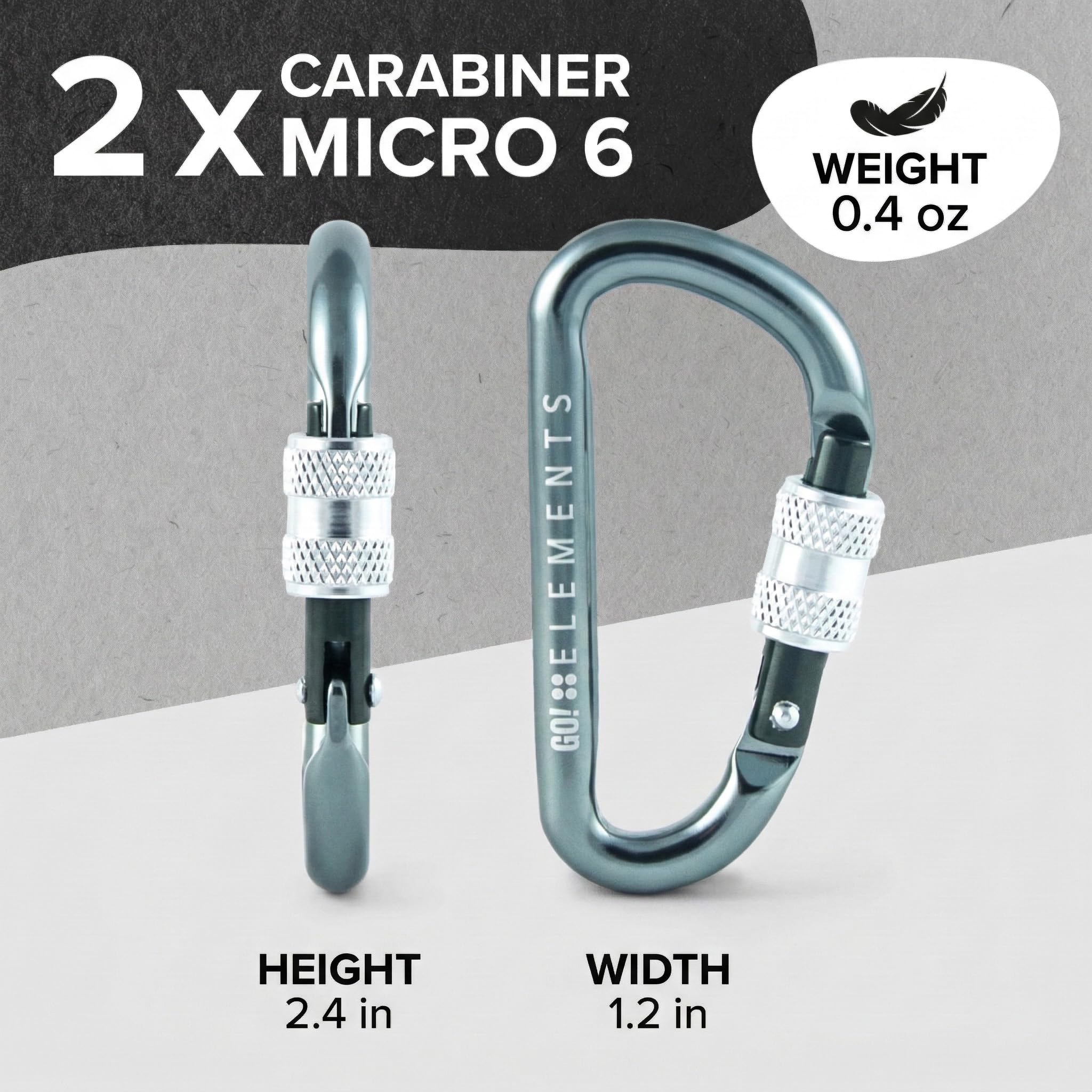 GO!elements Mini Mosquetón Micro 6 con tapón de Rosca, envase de 2 o 6 Unidades !