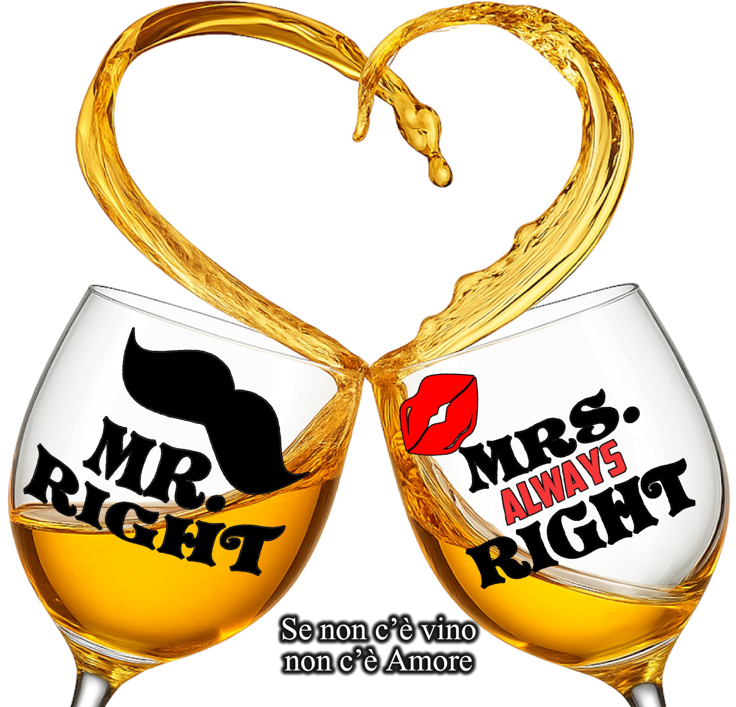 Calici Vino Personalizzati MR & MRS RIGHT – Calici Coordinati Per Brindare Insieme Con Ironia - Regalo Di Coppia Per San Valentino Con Bicchiere Piegato E Confezione Regalo Inclusa