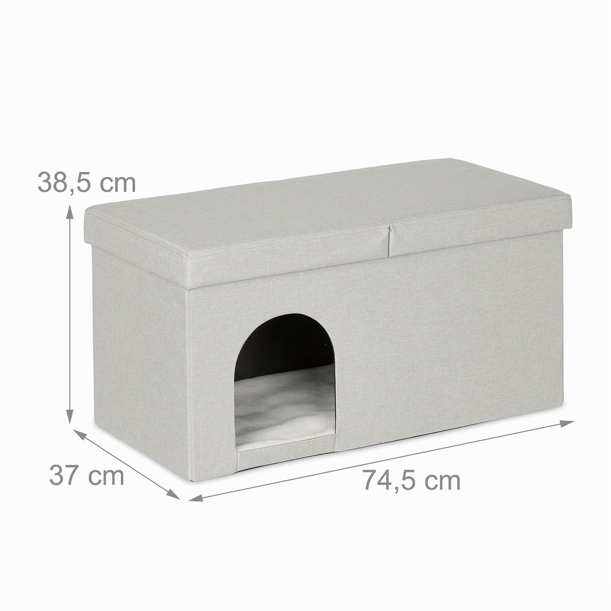 Relaxdays Cassapanca con Cuccia per Gatti, Panca con Tana per Animali Domestici, HLP: 38,5x74,5x37 cm, Interni, Beige