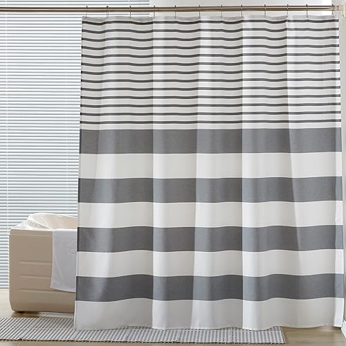SEMECH Cortinas de ducha grises para baño, cortina de ducha de tela gris y blanco con agujeros para botones, 72 x 72 pulgadas